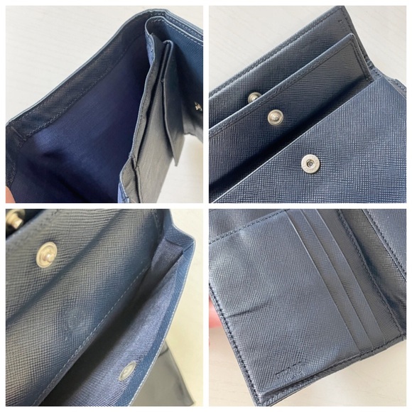 Prada navy blue Tessuto nylon triangle logo trifold medium snap wallet - Picture 6 of 10
